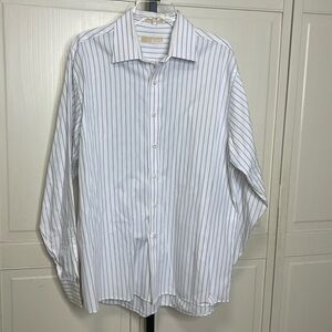 Michael Kors Men's Striped White/Grey Dress Shirt Size XL (17.5) (EU 36/27)
